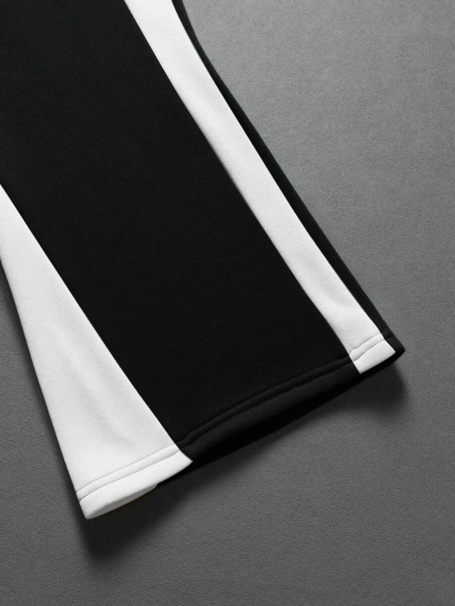 Contrast Color Zip-Up Hoodie Sweatpants Set