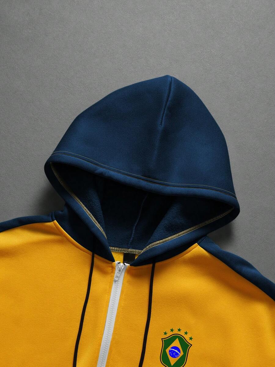 Contrast Color Zip-Up Hoodie Sweatpants Set