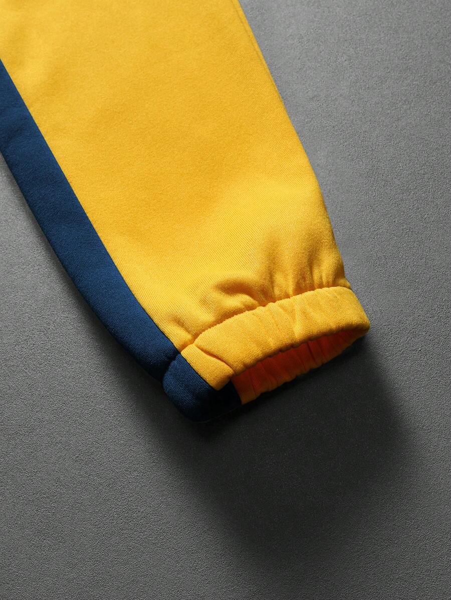 Contrast Color Zip-Up Hoodie Sweatpants Set