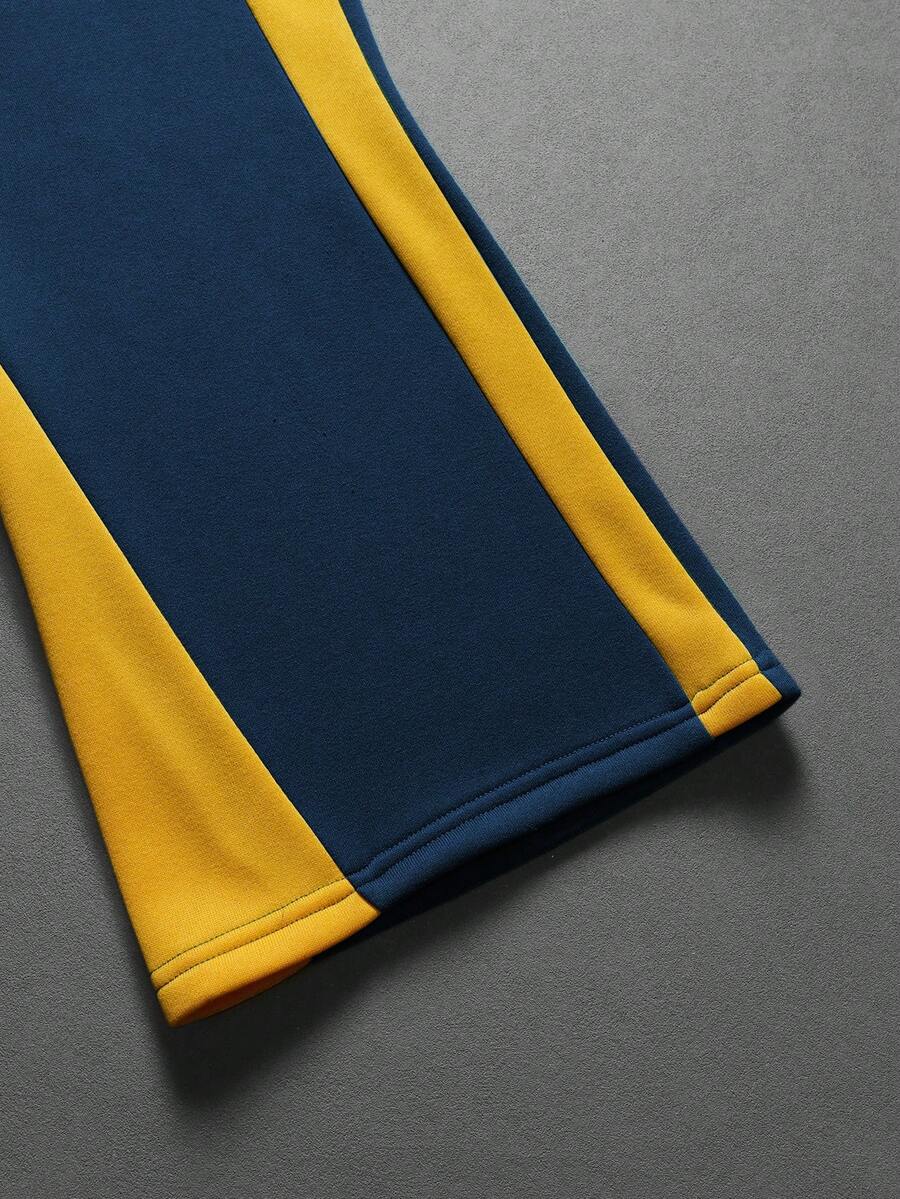 Contrast Color Zip-Up Hoodie Sweatpants Set