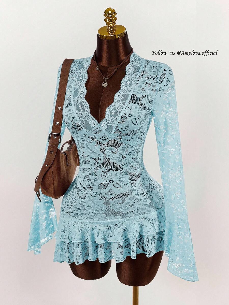 Sheer Low-Cut Hippie Style Mini Dress