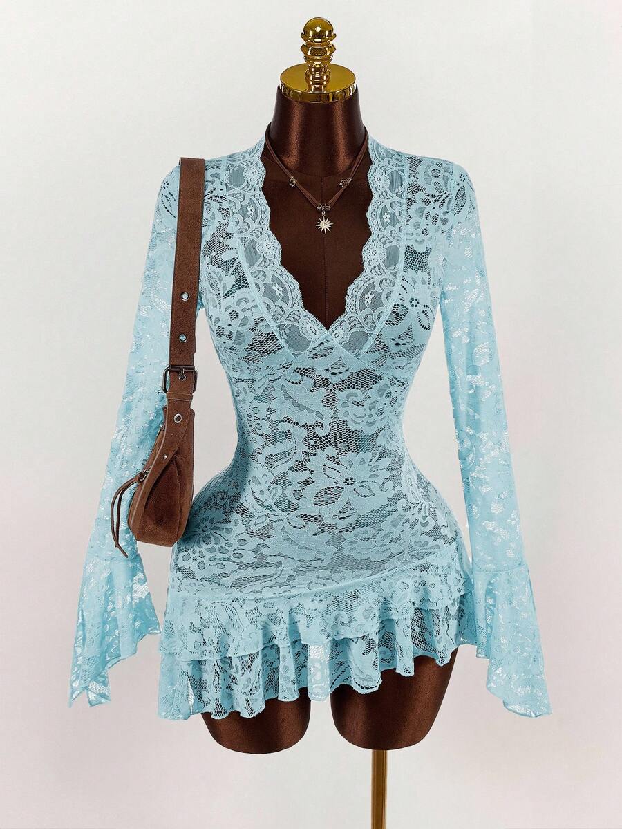 Sheer Low-Cut Hippie Style Mini Dress