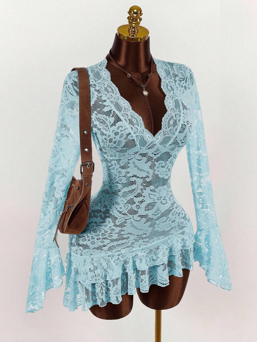 Sheer Low-Cut Hippie Style Mini Dress