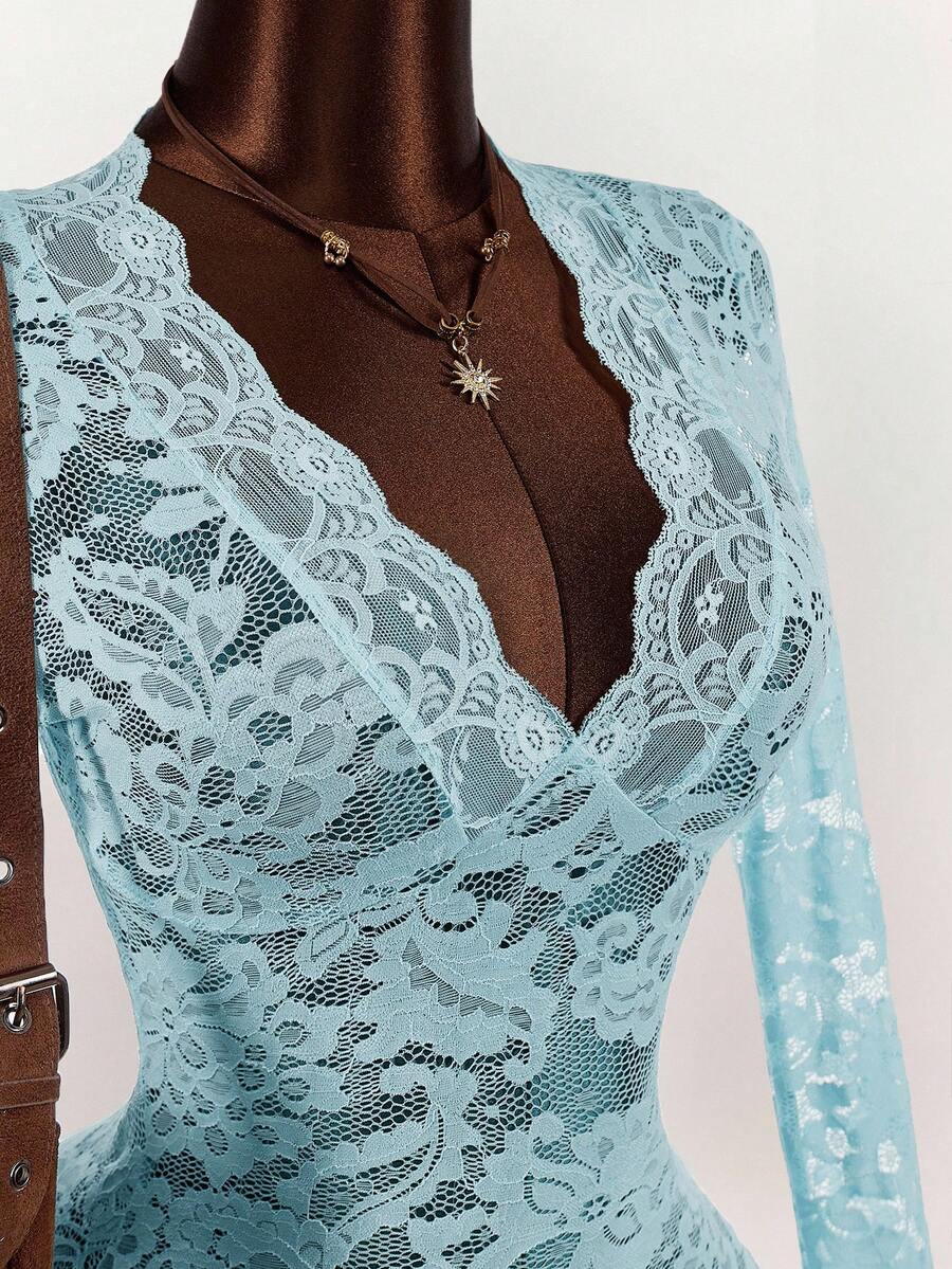 Sheer Low-Cut Hippie Style Mini Dress