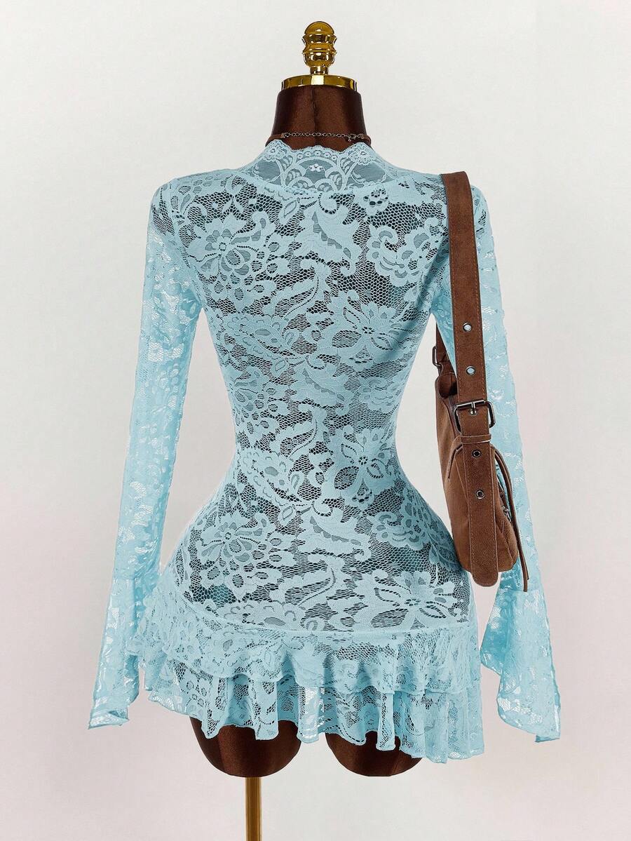 Sheer Low-Cut Hippie Style Mini Dress