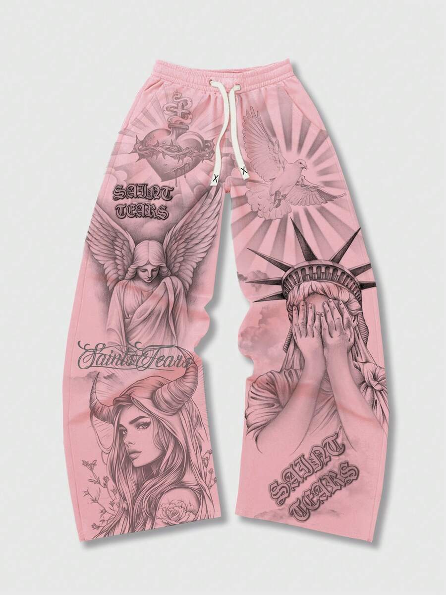 Men's Religious Character Wide-Leg Sweatpants