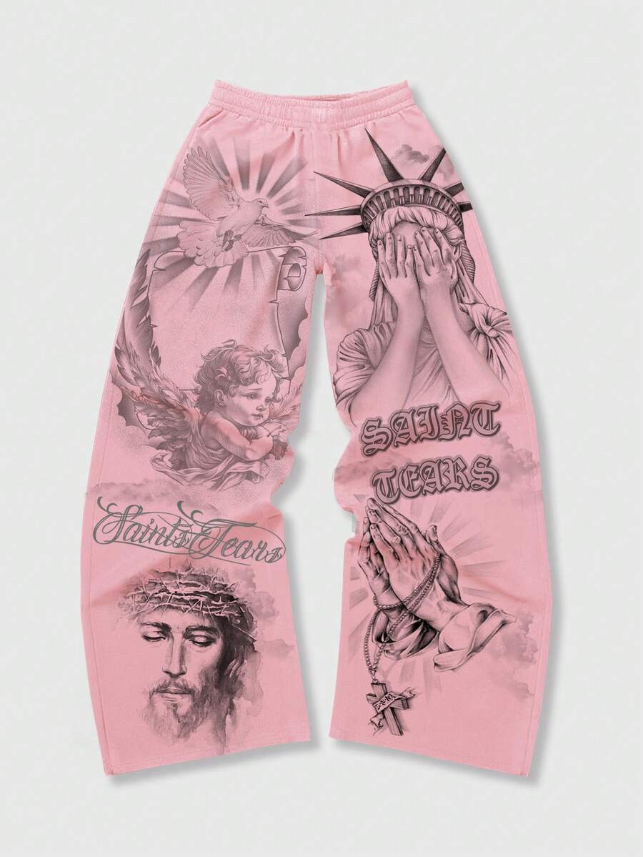Men's Religious Character Wide-Leg Sweatpants