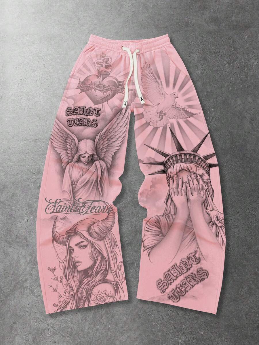 Men's Religious Character Wide-Leg Sweatpants