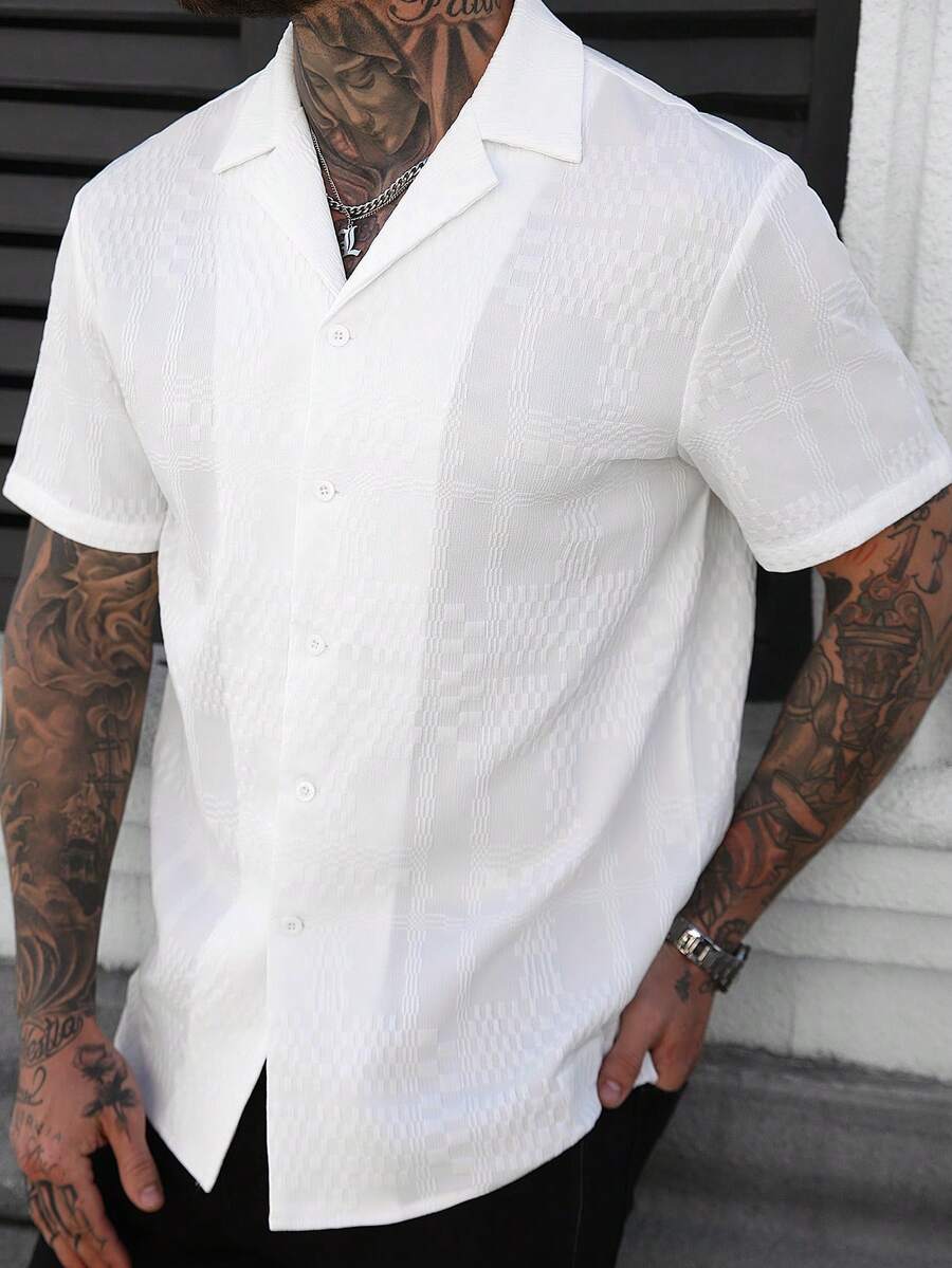 Men's Solid Color Jacquard Knit Short Sleeve Shirt