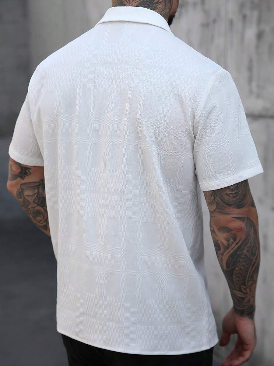 Men's Solid Color Jacquard Knit Short Sleeve Shirt