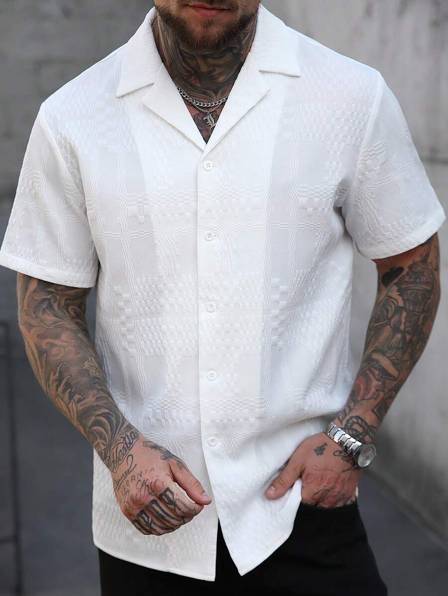 Men's Solid Color Jacquard Knit Short Sleeve Shirt
