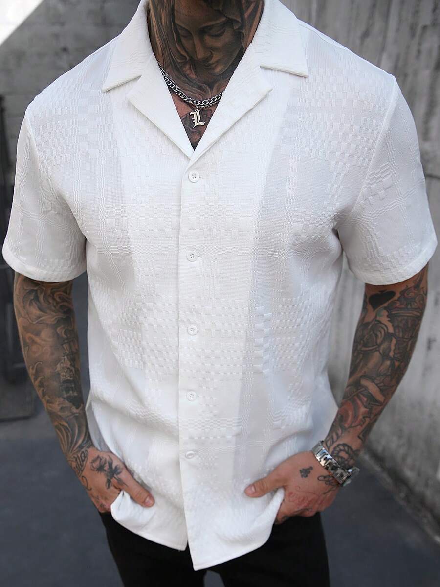Men's Solid Color Jacquard Knit Short Sleeve Shirt