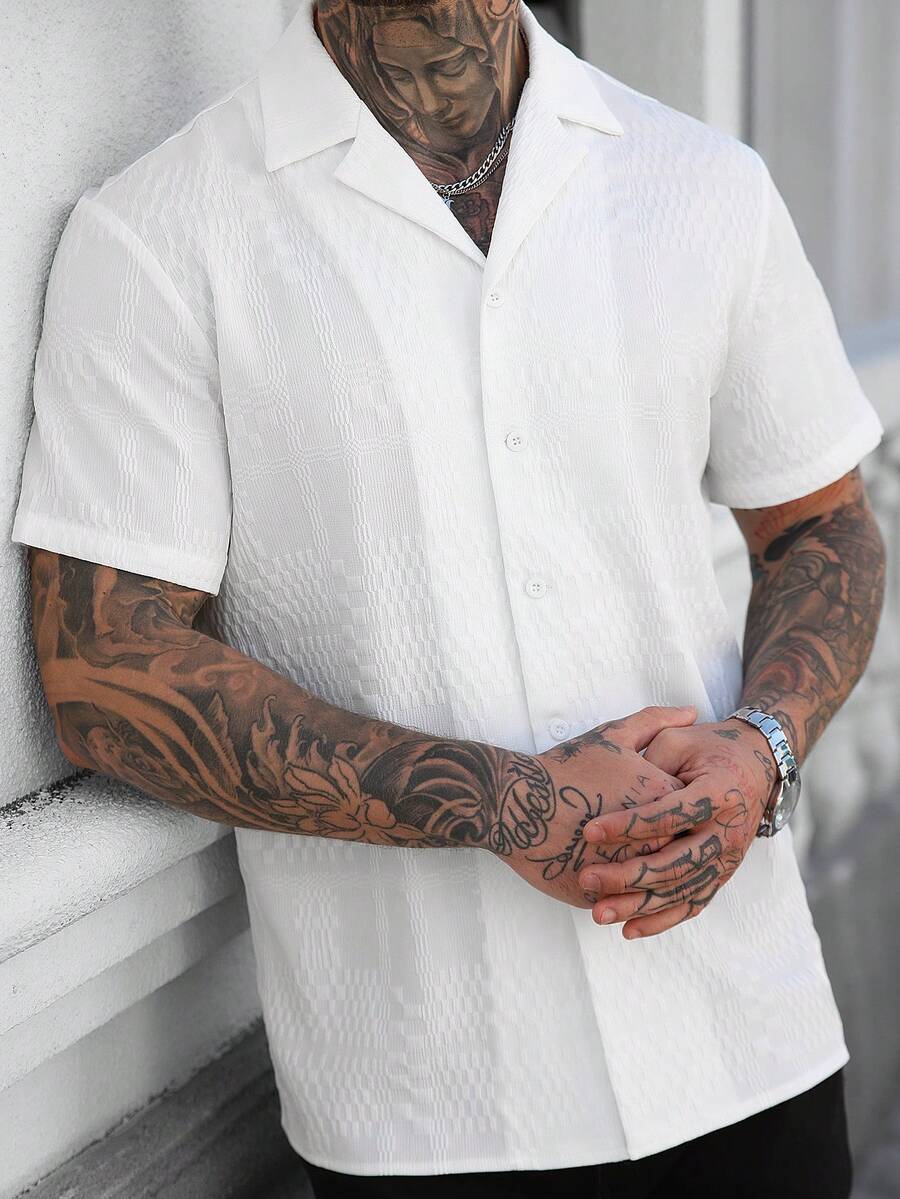 Men's Solid Color Jacquard Knit Short Sleeve Shirt