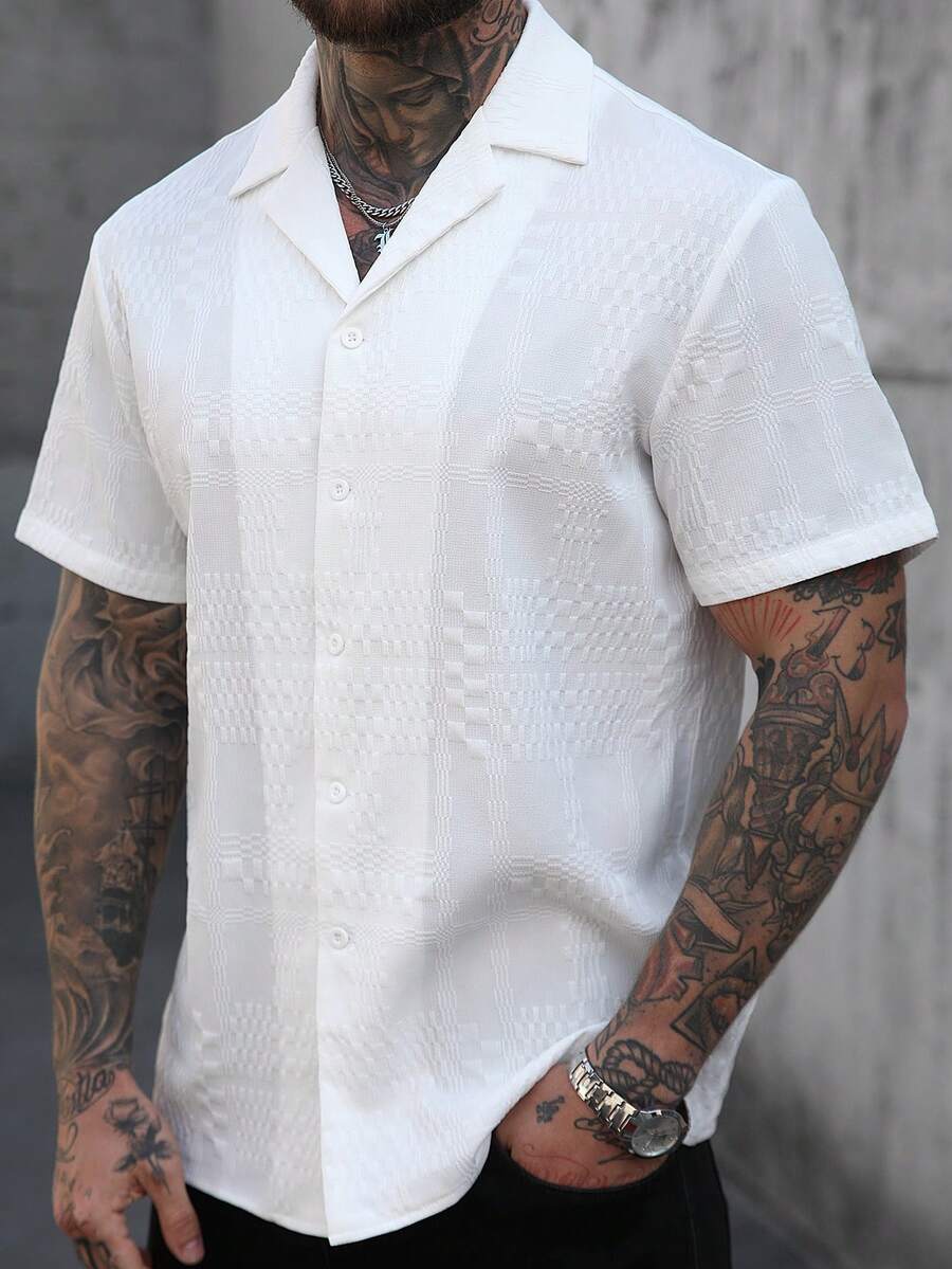 Men's Solid Color Jacquard Knit Short Sleeve Shirt