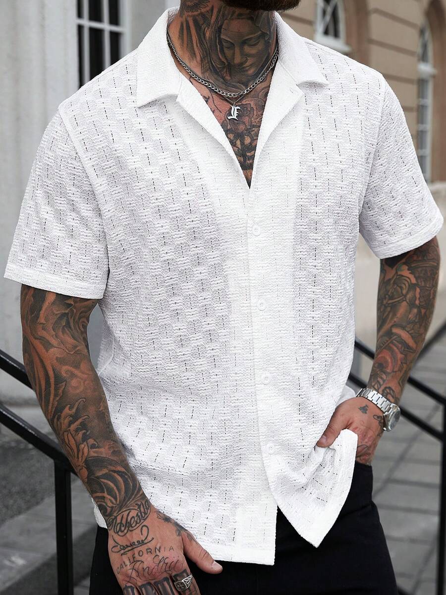 Men's Solid Color Jacquard Knit Short Sleeve Shirt