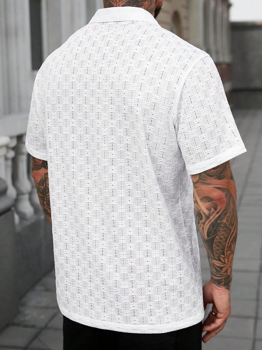 Men's Solid Color Jacquard Knit Short Sleeve Shirt