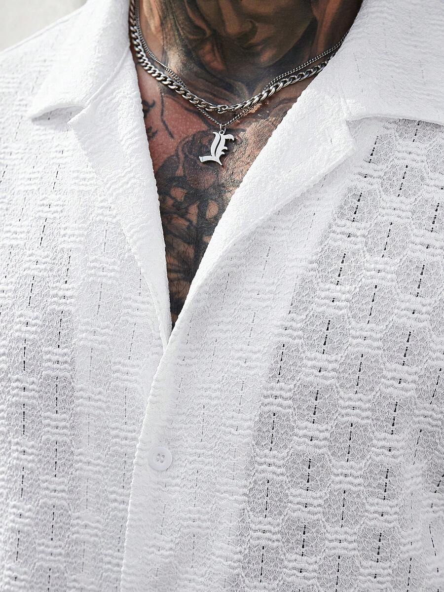 Men's Solid Color Jacquard Knit Short Sleeve Shirt