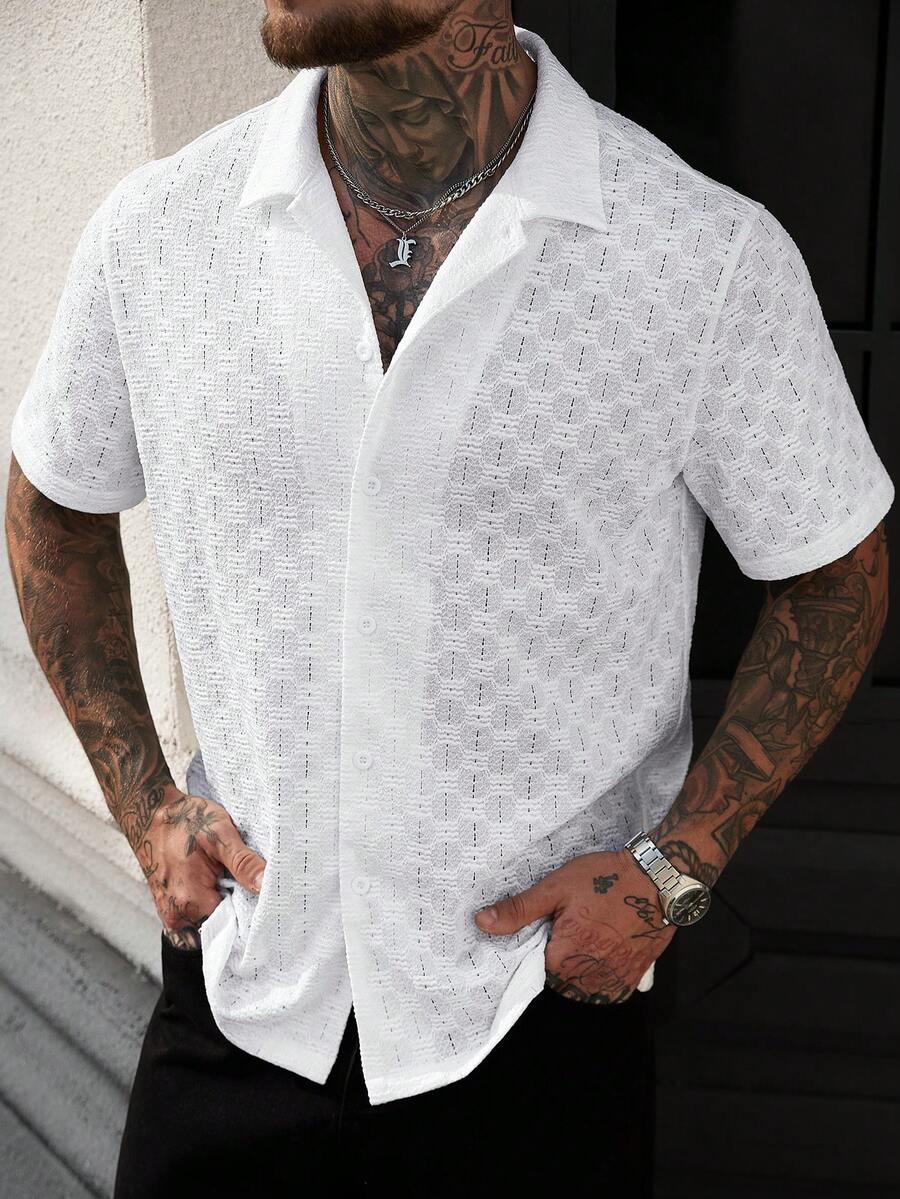 Men's Solid Color Jacquard Knit Short Sleeve Shirt