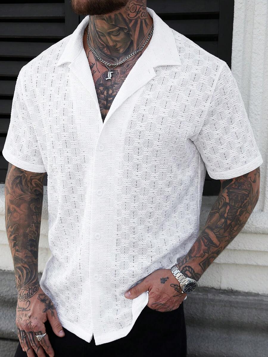 Men's Solid Color Jacquard Knit Short Sleeve Shirt