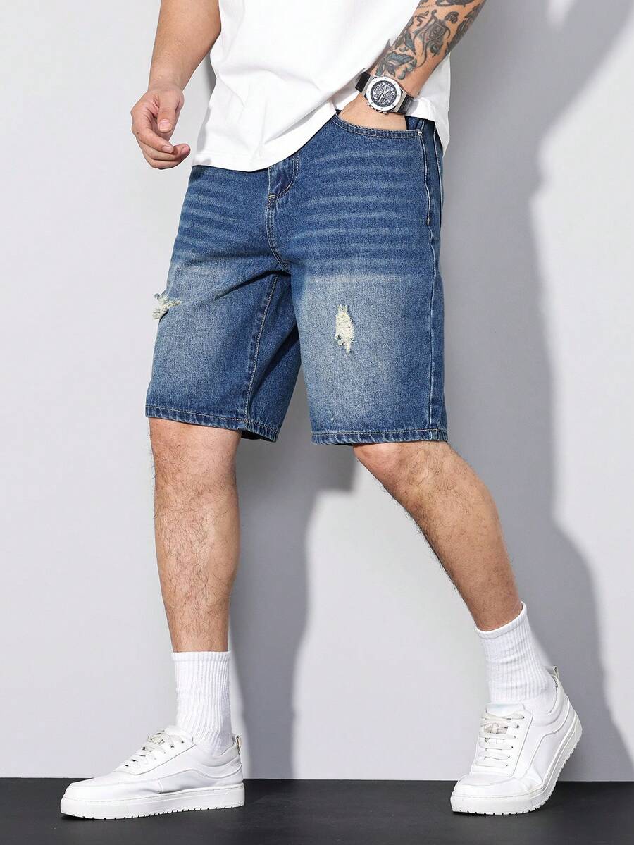 Men's Distressed Baggy Denim Shorts