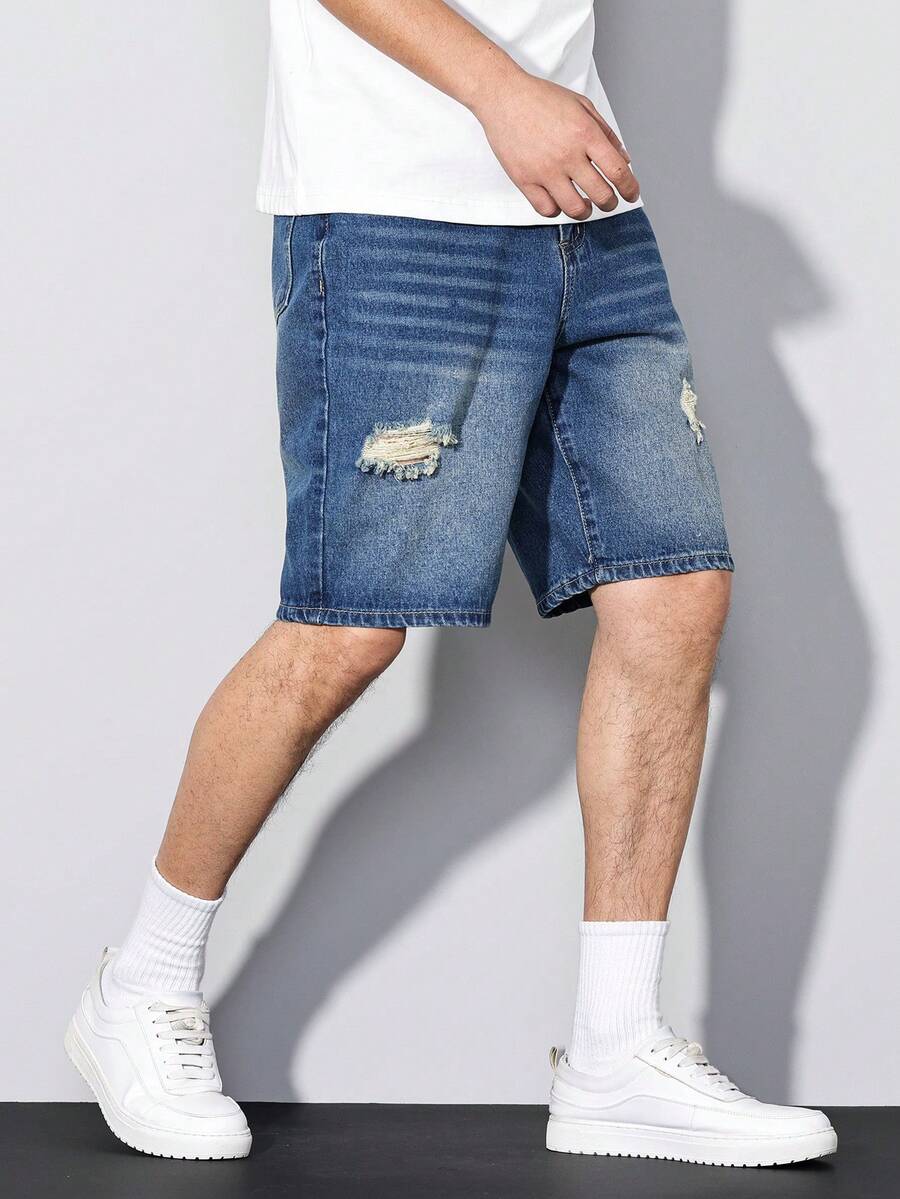 Men's Distressed Baggy Denim Shorts
