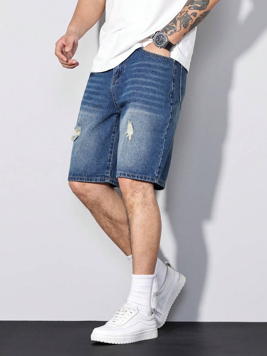 Men's Distressed Baggy Denim Shorts