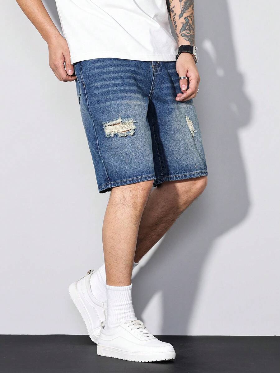 Men's Distressed Baggy Denim Shorts