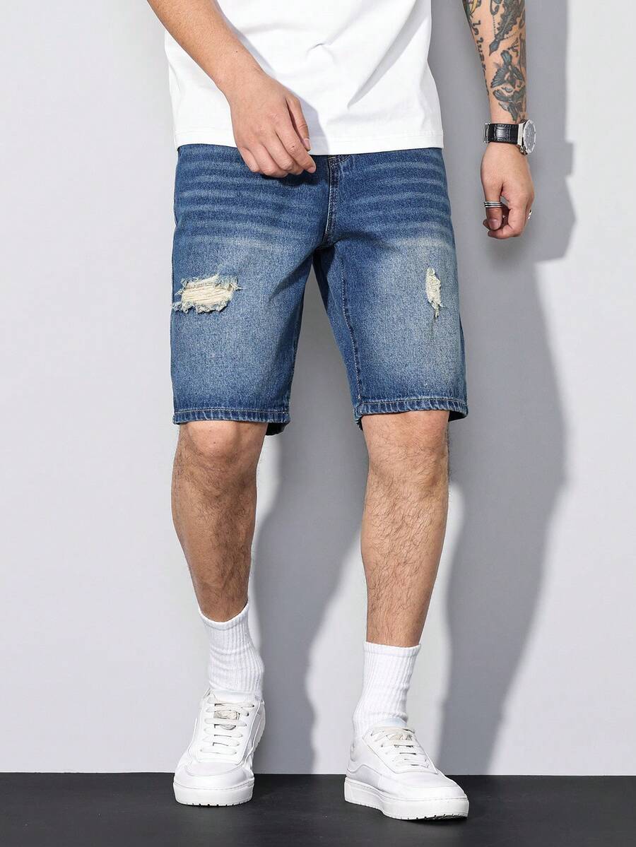 Men's Distressed Baggy Denim Shorts