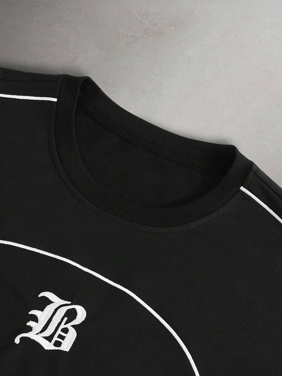 Contrast Trim Letter Print Tee Shorts