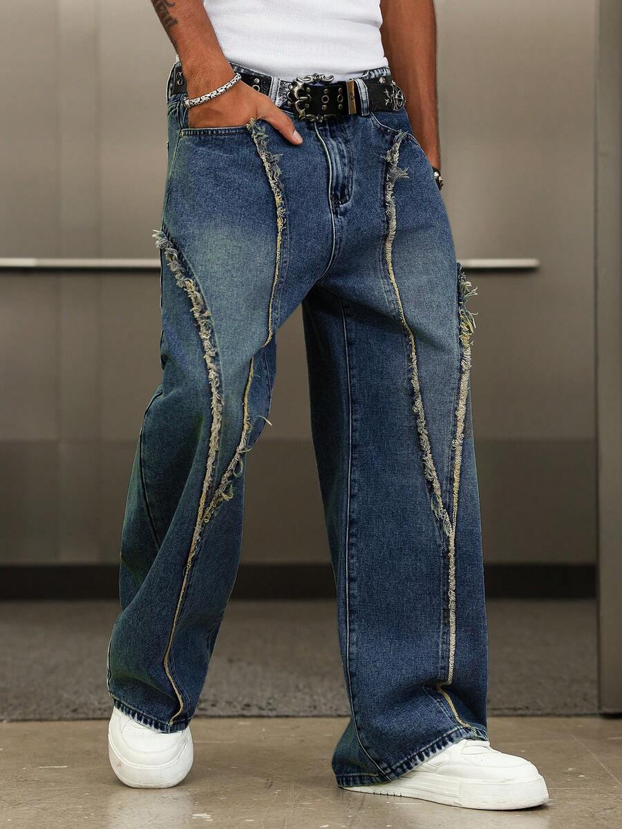 Distressed Patchwork Vintage Wide Leg Jeans