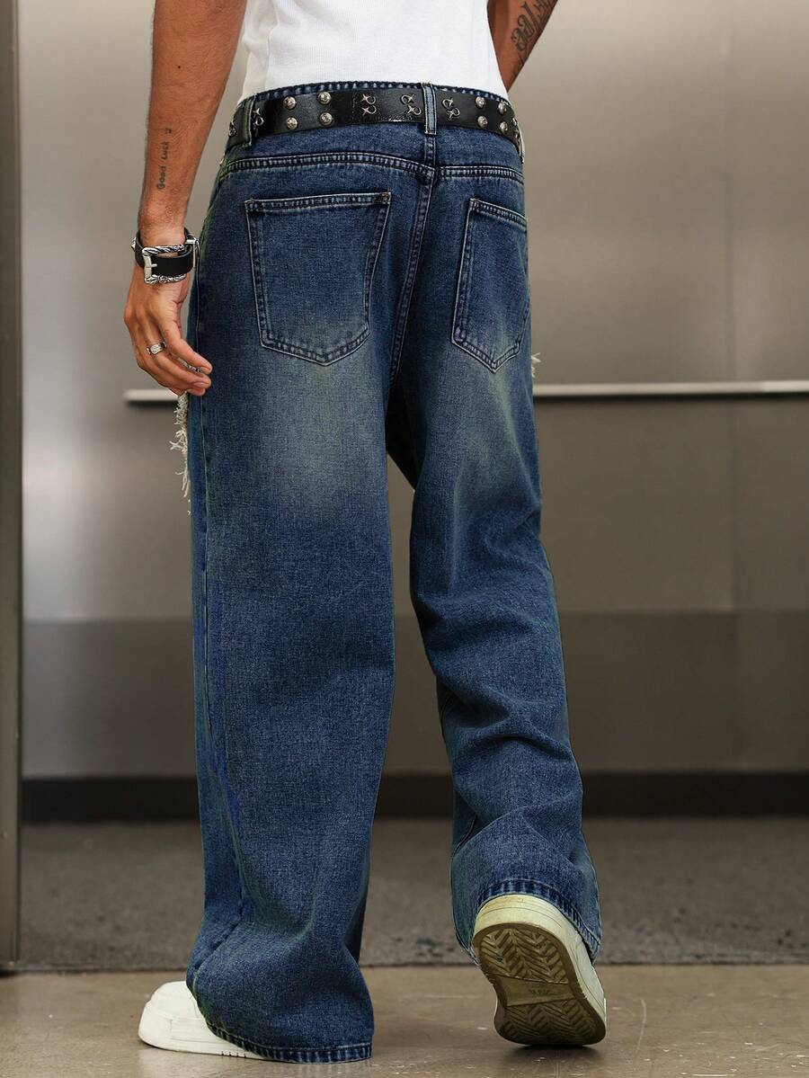 Distressed Patchwork Vintage Wide Leg Jeans