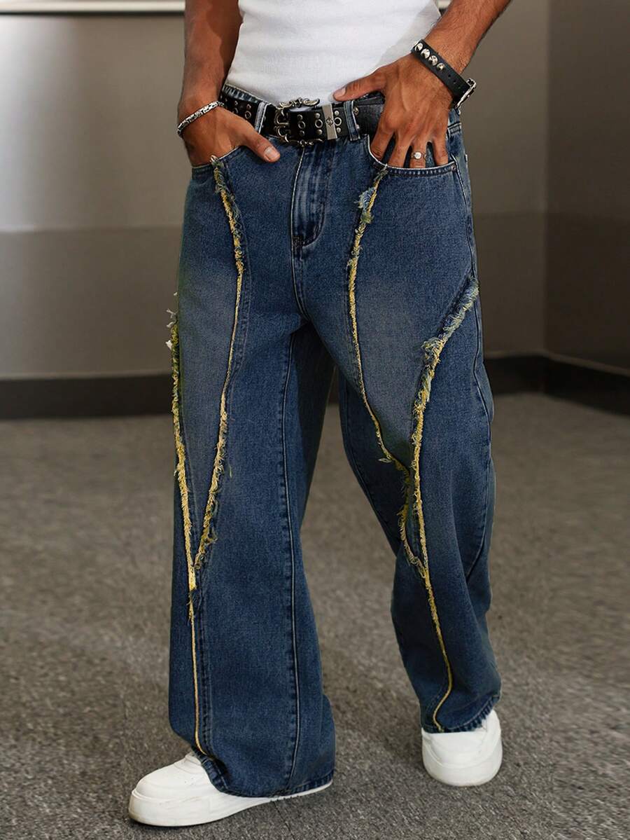 Distressed Patchwork Vintage Wide Leg Jeans