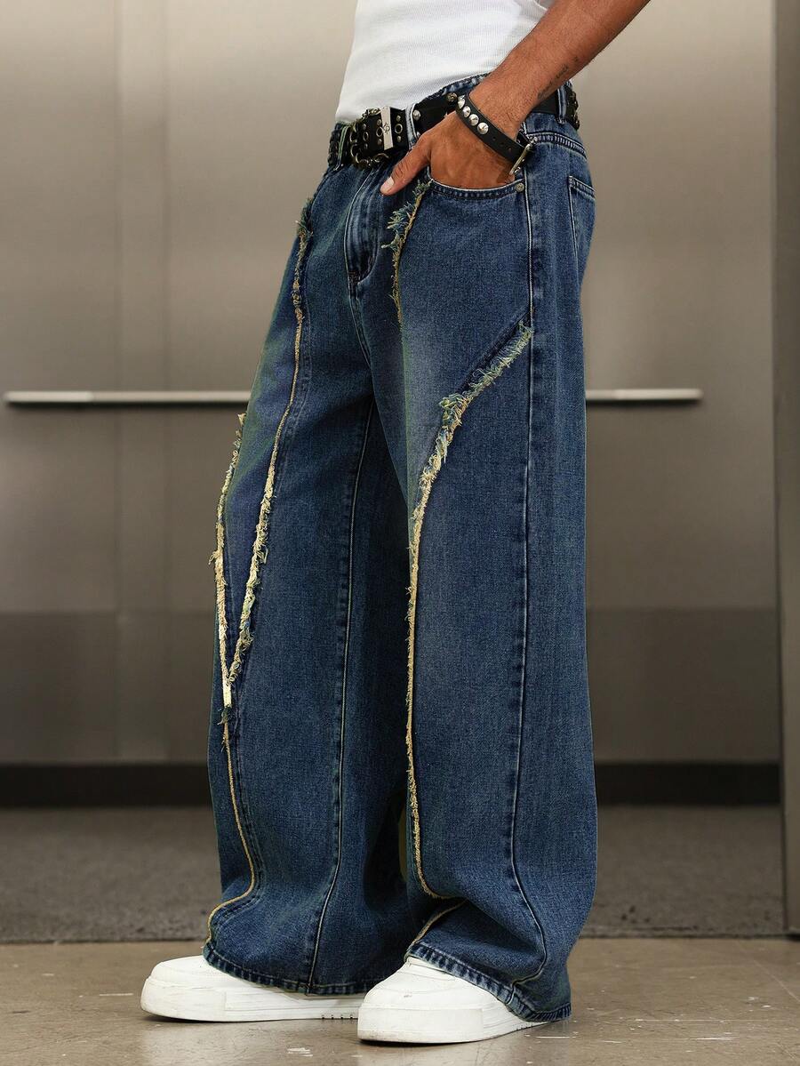 Distressed Patchwork Vintage Wide Leg Jeans