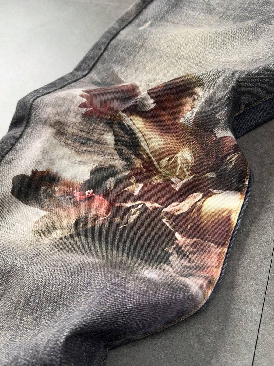 Angel Graphic Distressed Pocket Jeans