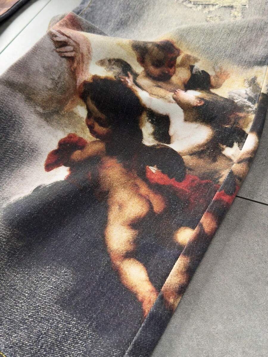 Angel Graphic Distressed Pocket Jeans