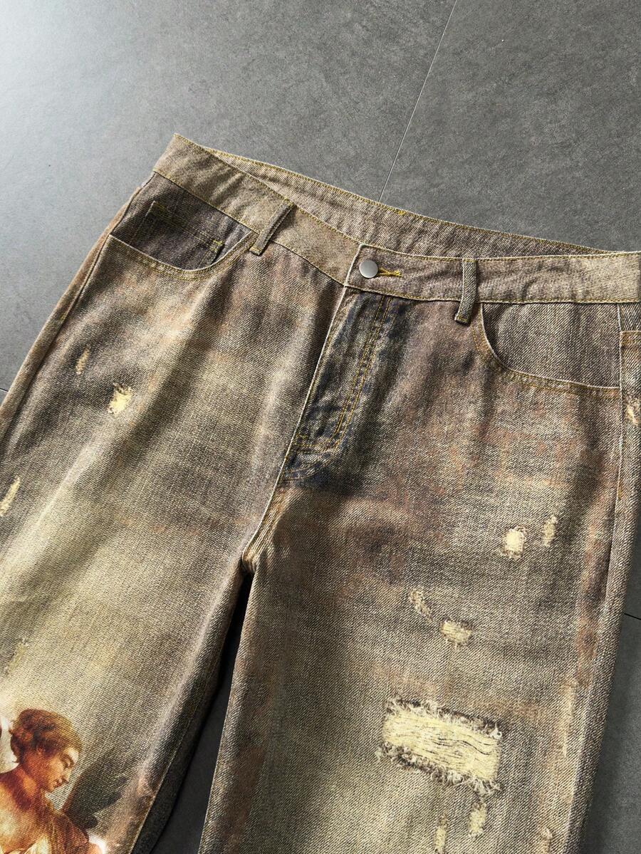 Angel Graphic Distressed Pocket Jeans