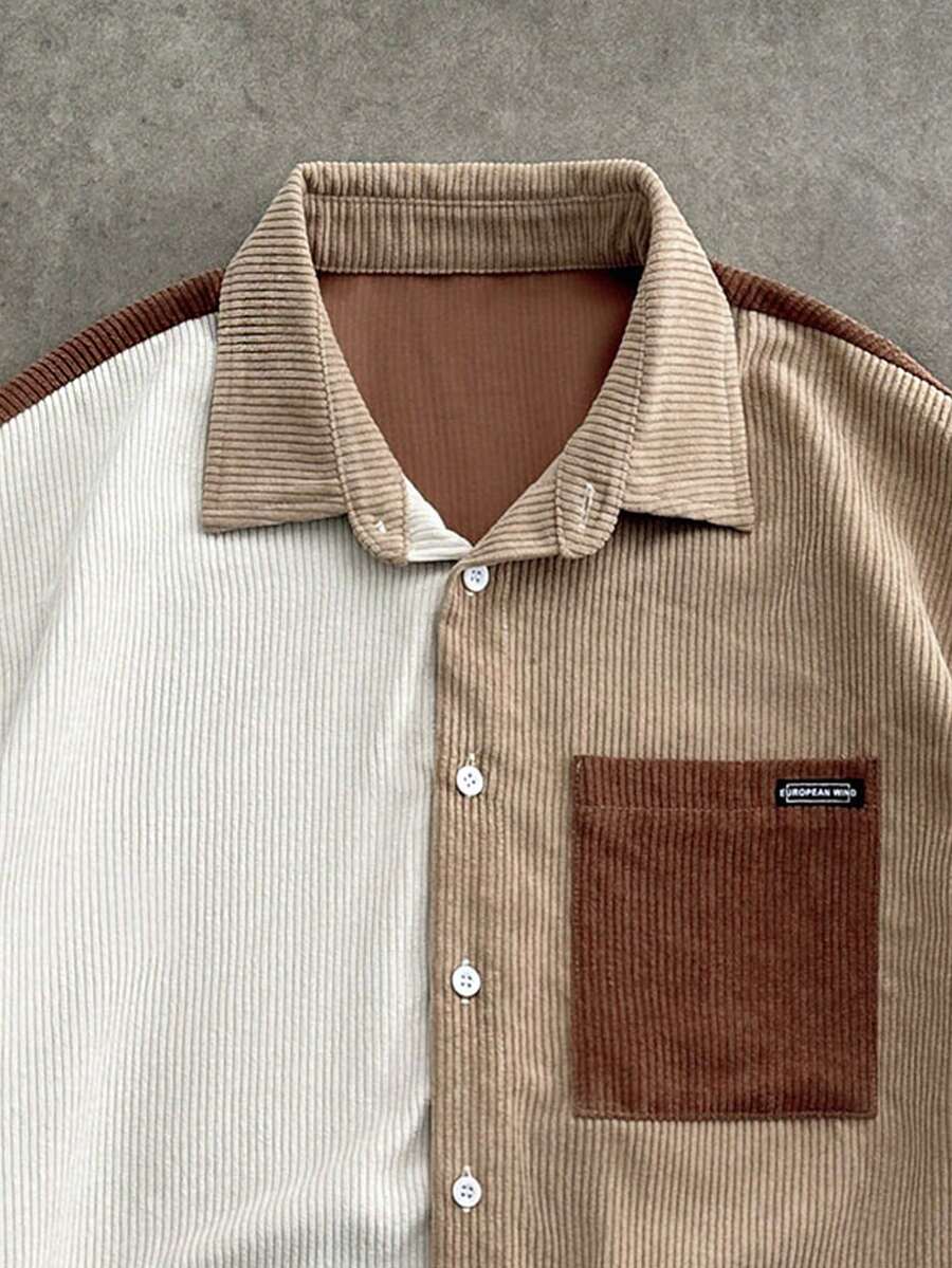Men's Corduroy Patchwork Short Sleeve Shirt