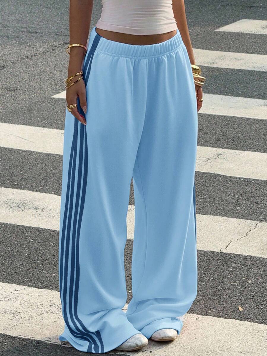 Women's Striped Knitted Wide-Leg Sweatpants