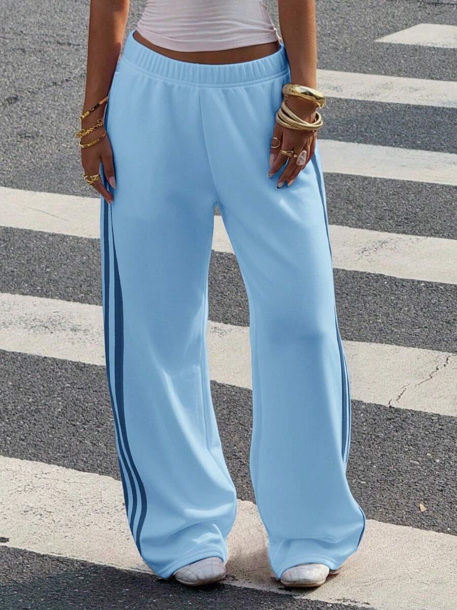 Women's Striped Knitted Wide-Leg Sweatpants