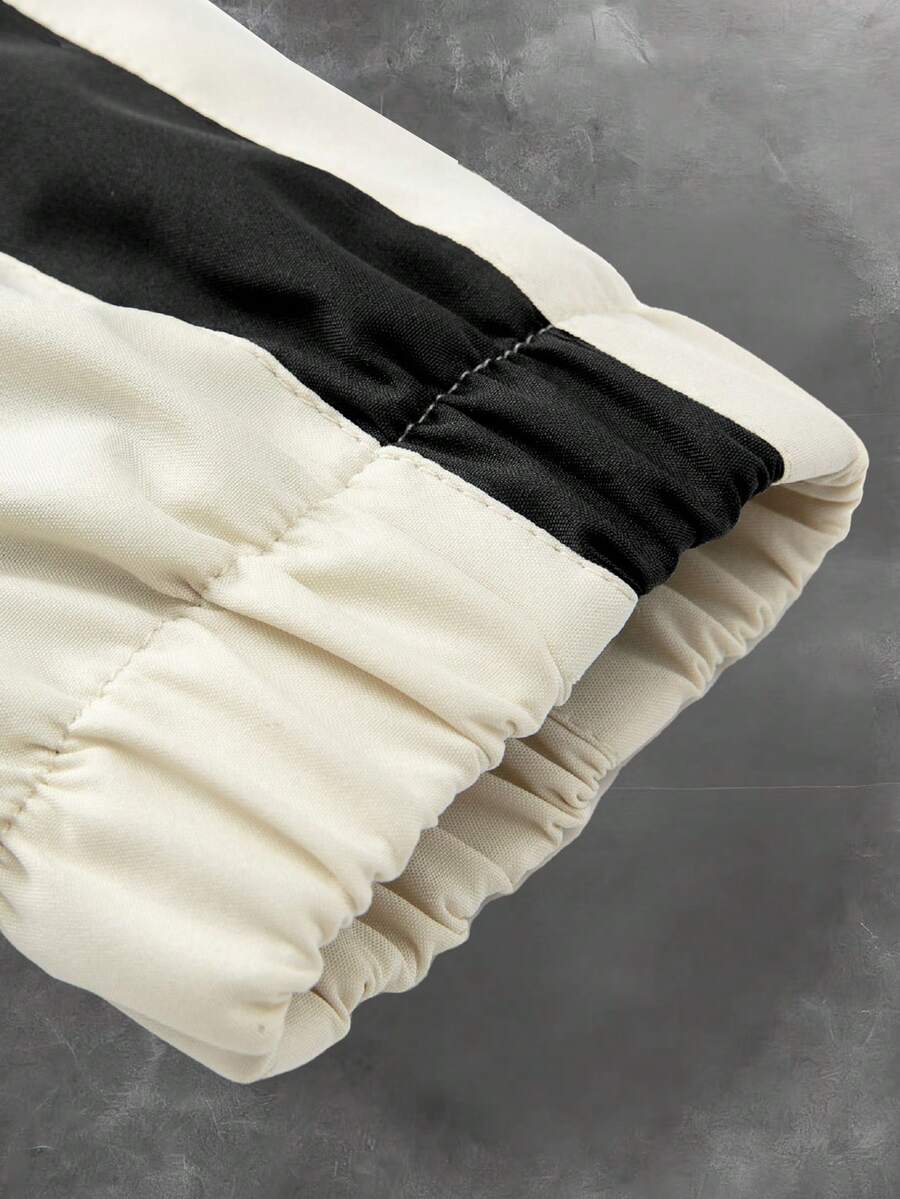 Men's Letter Print Contrast Color Long Sleeve Frog Button Jacket