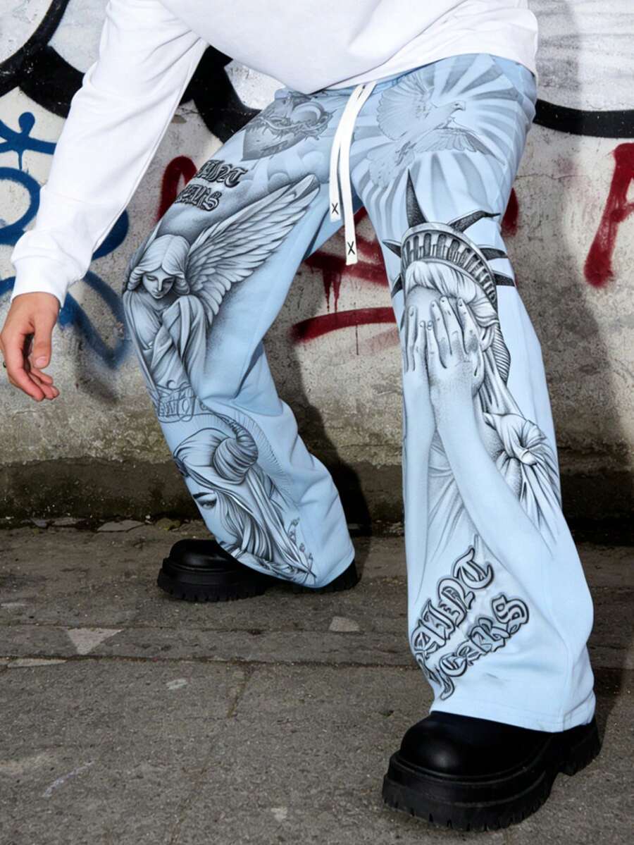 Men's Religious Character Wide-Leg Sweatpants