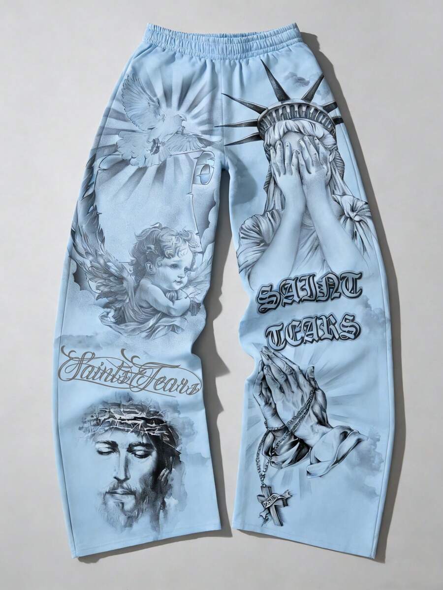 Men's Religious Character Wide-Leg Sweatpants