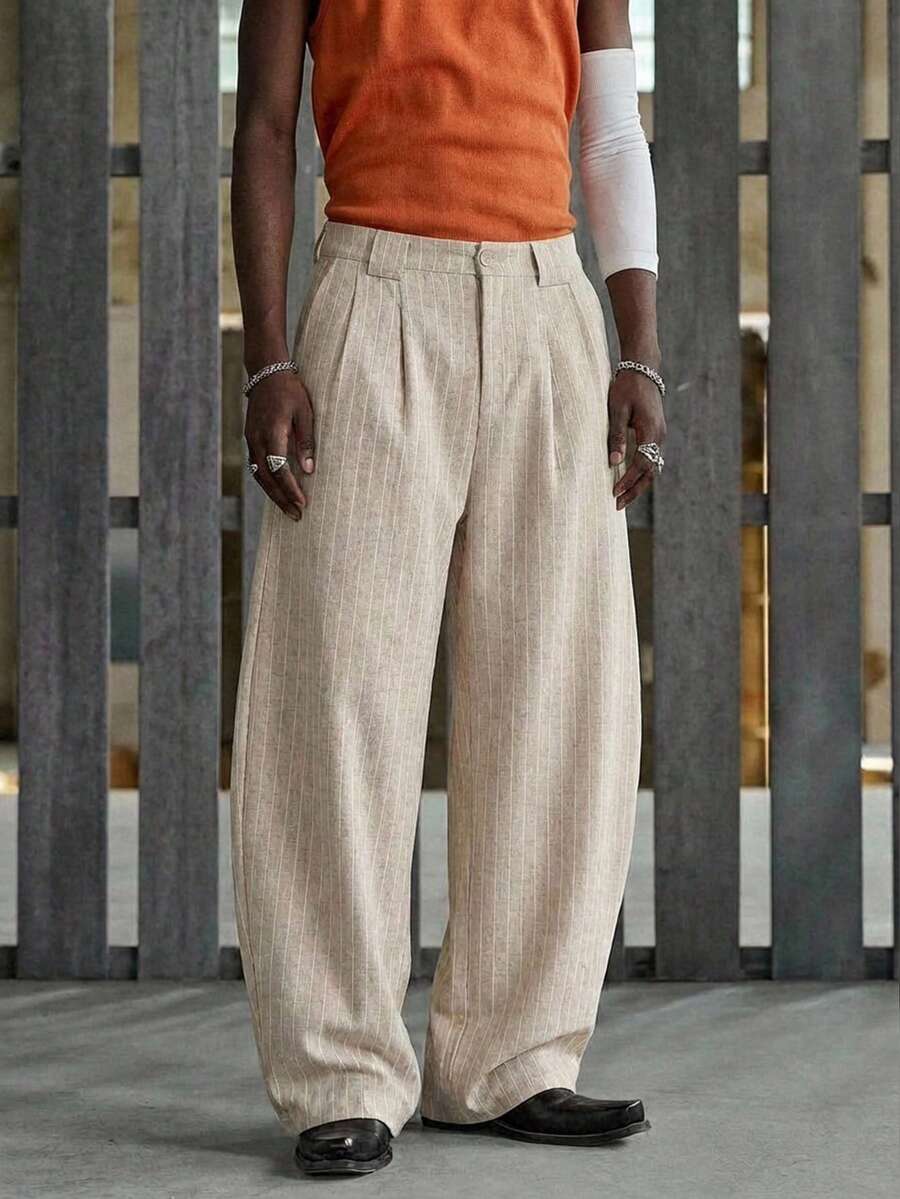 Men's Plus Size Vertical Striped Wide-Leg Pants