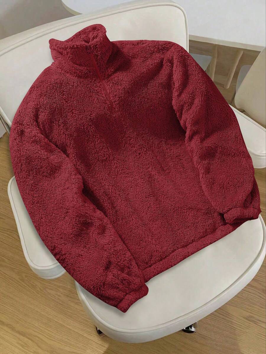 Men's Patchwork Stand Collar Half-Zip Fleece Sweatshirt