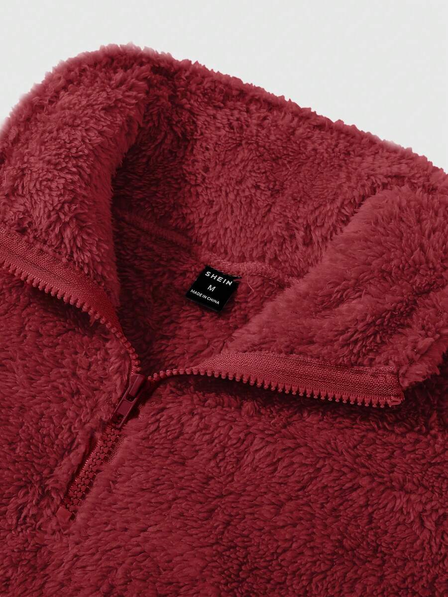 Men's Patchwork Stand Collar Half-Zip Fleece Sweatshirt