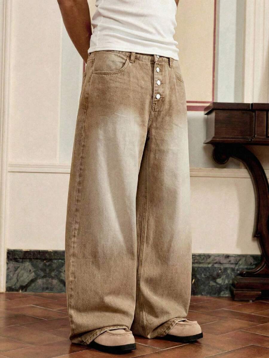 Men's Loose Fit Wide-Leg Pocket Jeans