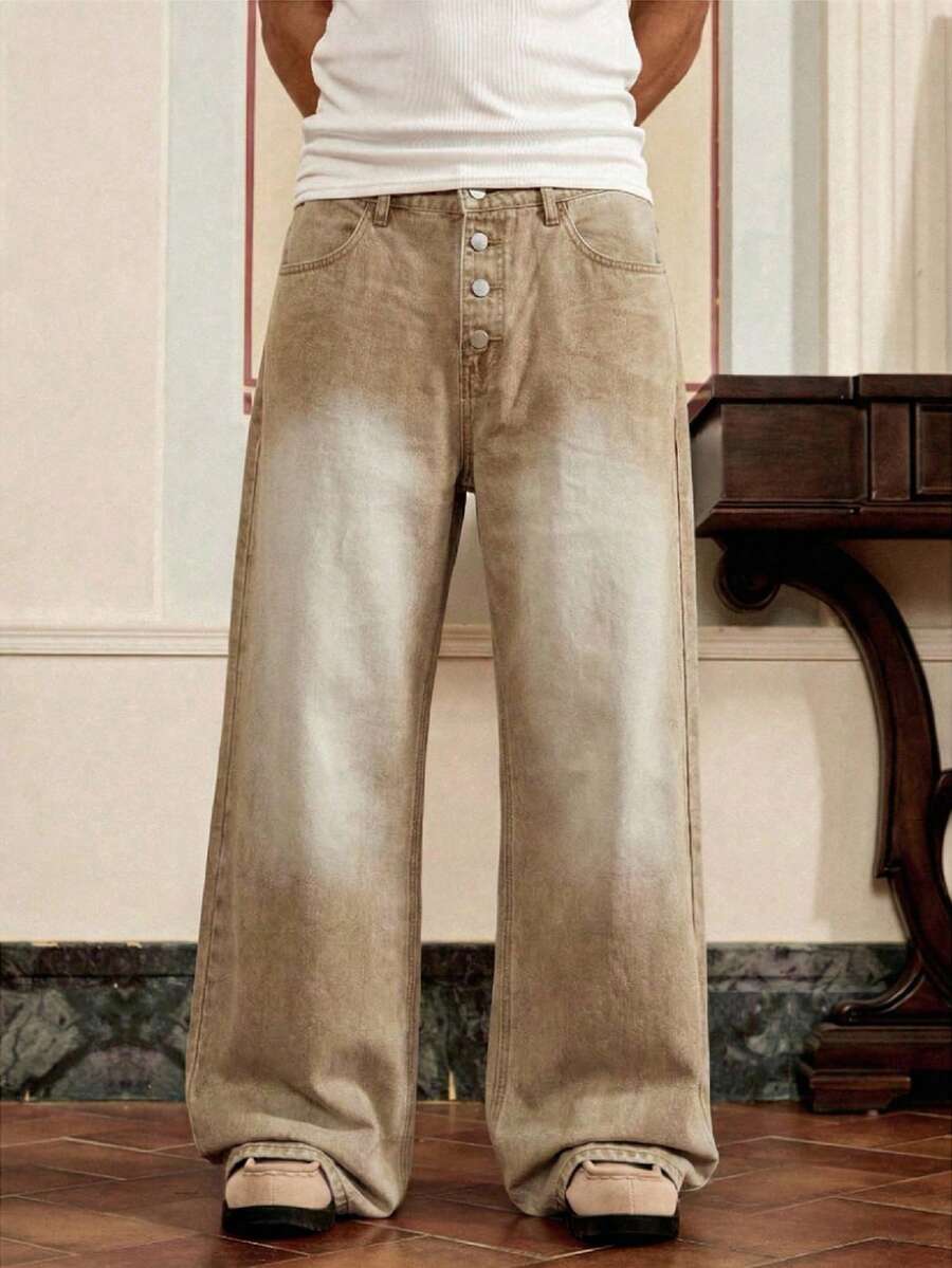Men's Loose Fit Wide-Leg Pocket Jeans