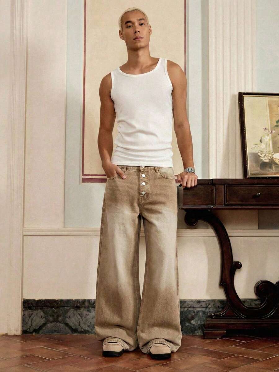Men's Loose Fit Wide-Leg Pocket Jeans
