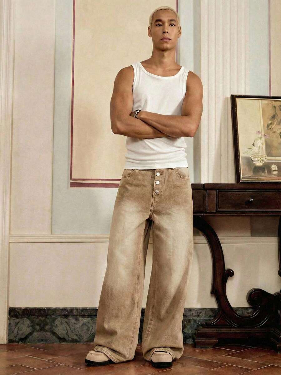 Men's Loose Fit Wide-Leg Pocket Jeans