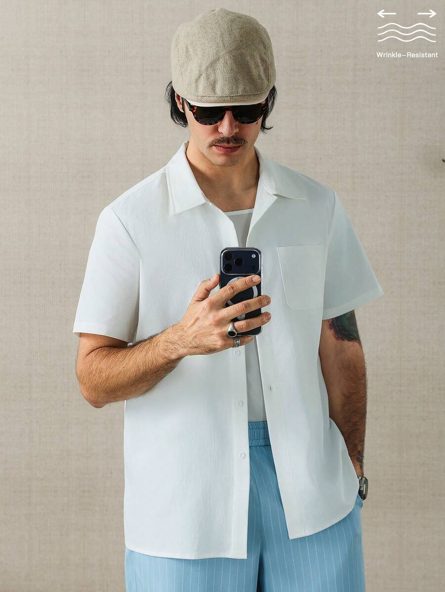 Men's Solid Color Jacquard Knit Short Sleeve Shirt